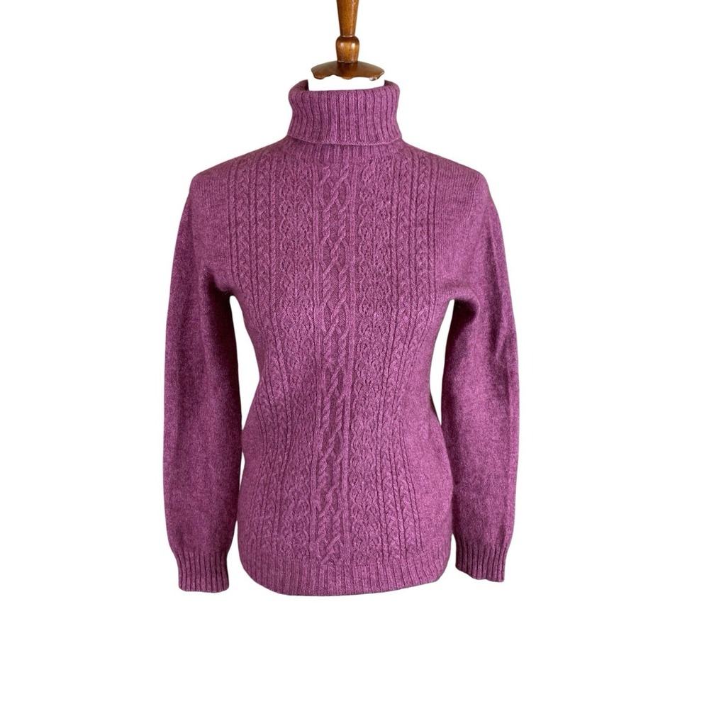 McDonald New Zealand Merino Wool Blend Cable‎ Knit Turtleneck Sweater Pink S